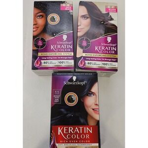 Schwarzkopf Keratin Color Permanent Hair Dye Lot 3 Onyx Midnight Black Cocoa